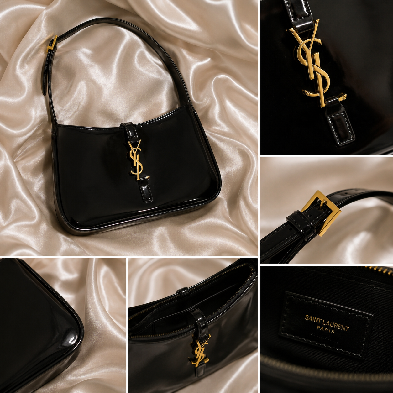 Saint Laurent Le 5 à 7 Patent Leather Hobo Bag