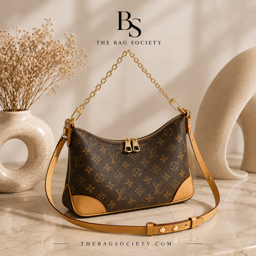 Louis Vuitton Boulogne PM Monogram Canvas Leather Shoulder Bag with Gold Chain