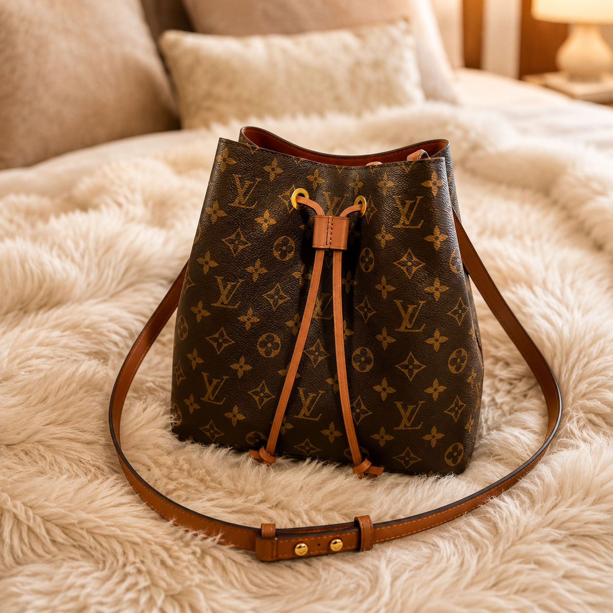 Louis Vuitton NeoNoe MM Monogram Canvas Black Leather Bucket Bag Crossbody Shoulder Bag
