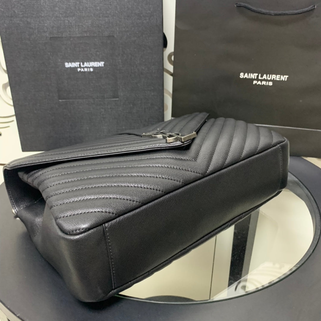 Saint Laurent Large Envelope Bag – Black Chevron Leather
