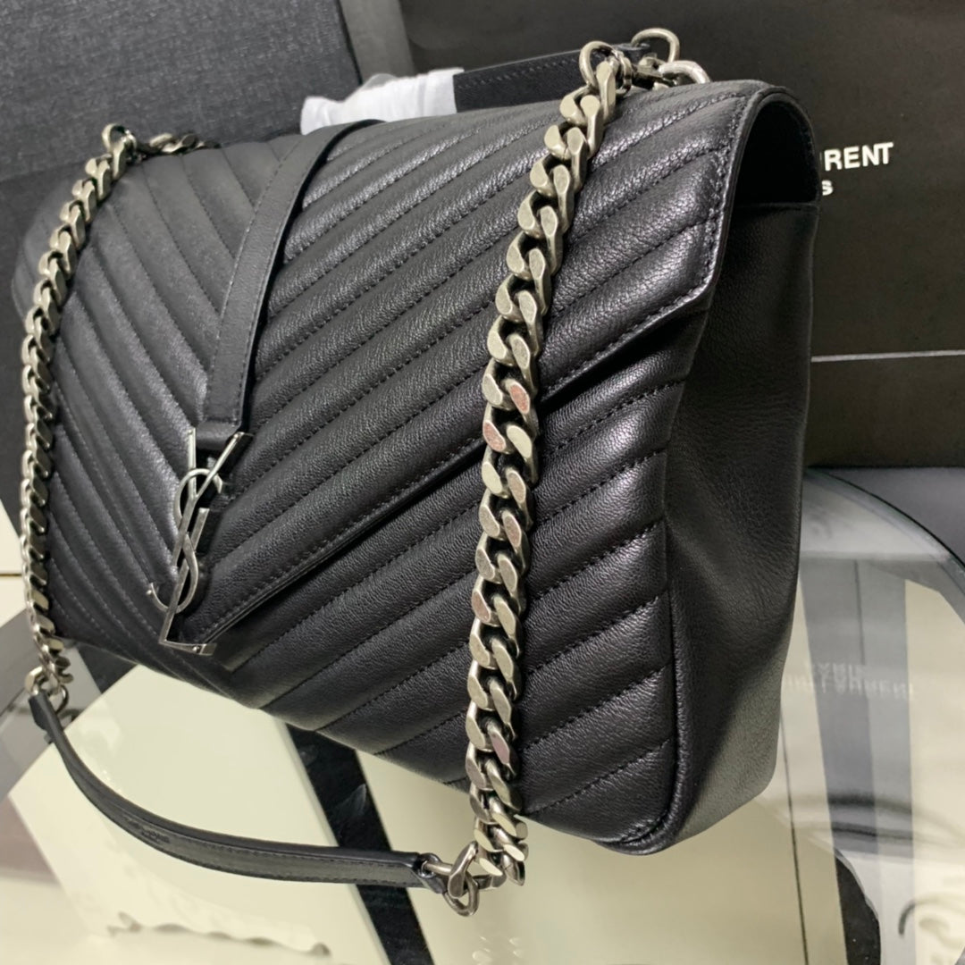 Saint Laurent Large Envelope Bag – Black Chevron Leather