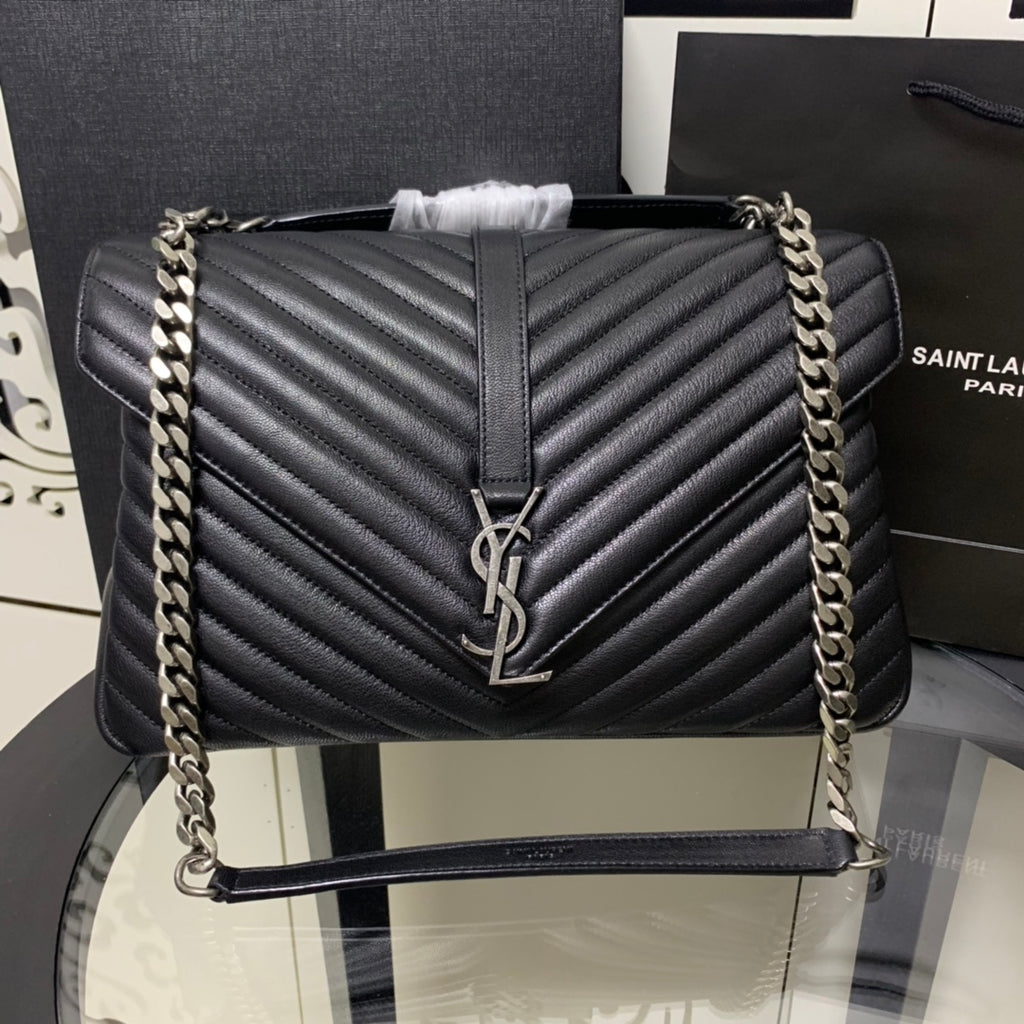 Saint Laurent Large Envelope Bag – Black Chevron Leather