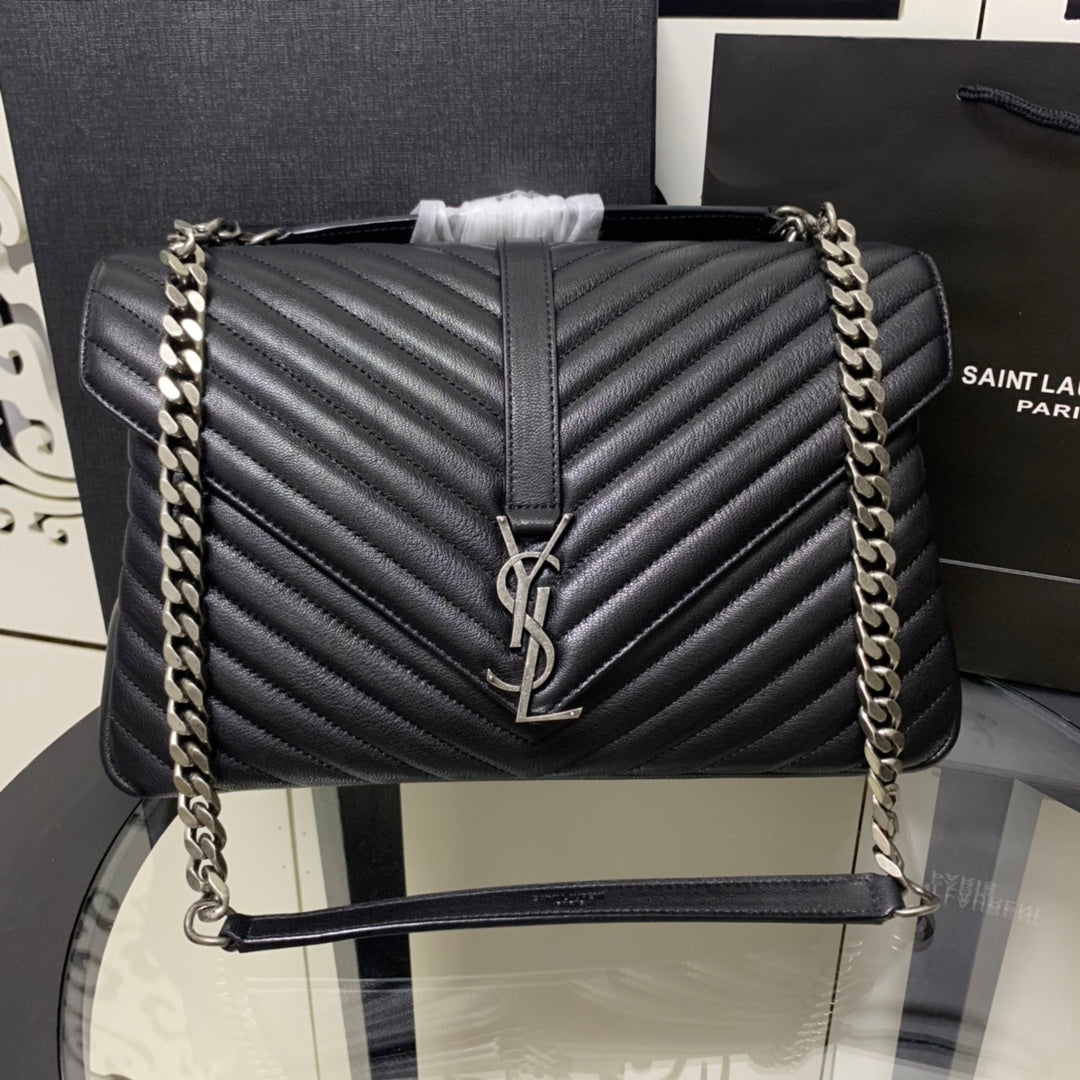 Saint Laurent Large Envelope Bag – Black Chevron Leather