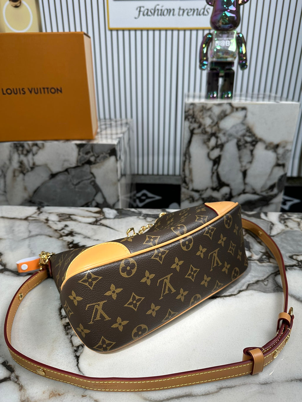 Louis Vuitton Boulogne PM Monogram Canvas Leather Shoulder Bag with Gold Chain