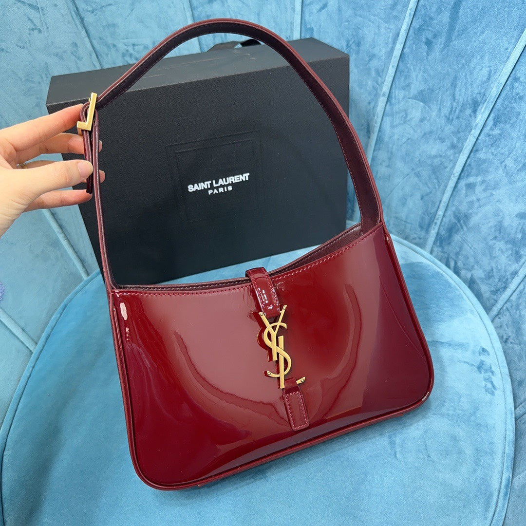Saint Laurent Le 5 à 7 Patent Leather Hobo Bag