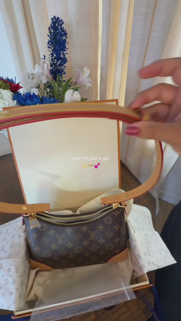 Louis Vuitton Boulogne PM Monogram Canvas Leather Shoulder Bag with Gold Chain